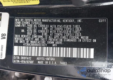 2011 Toyota Venza from USA, damaged, VIN 4T3BA3BB8BU023031